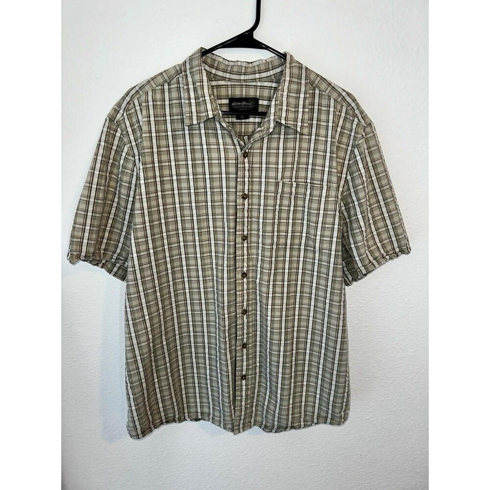 EDDIE BAUER Mens Shirt  XL Plaid Cotton Short Sleeve Button Up